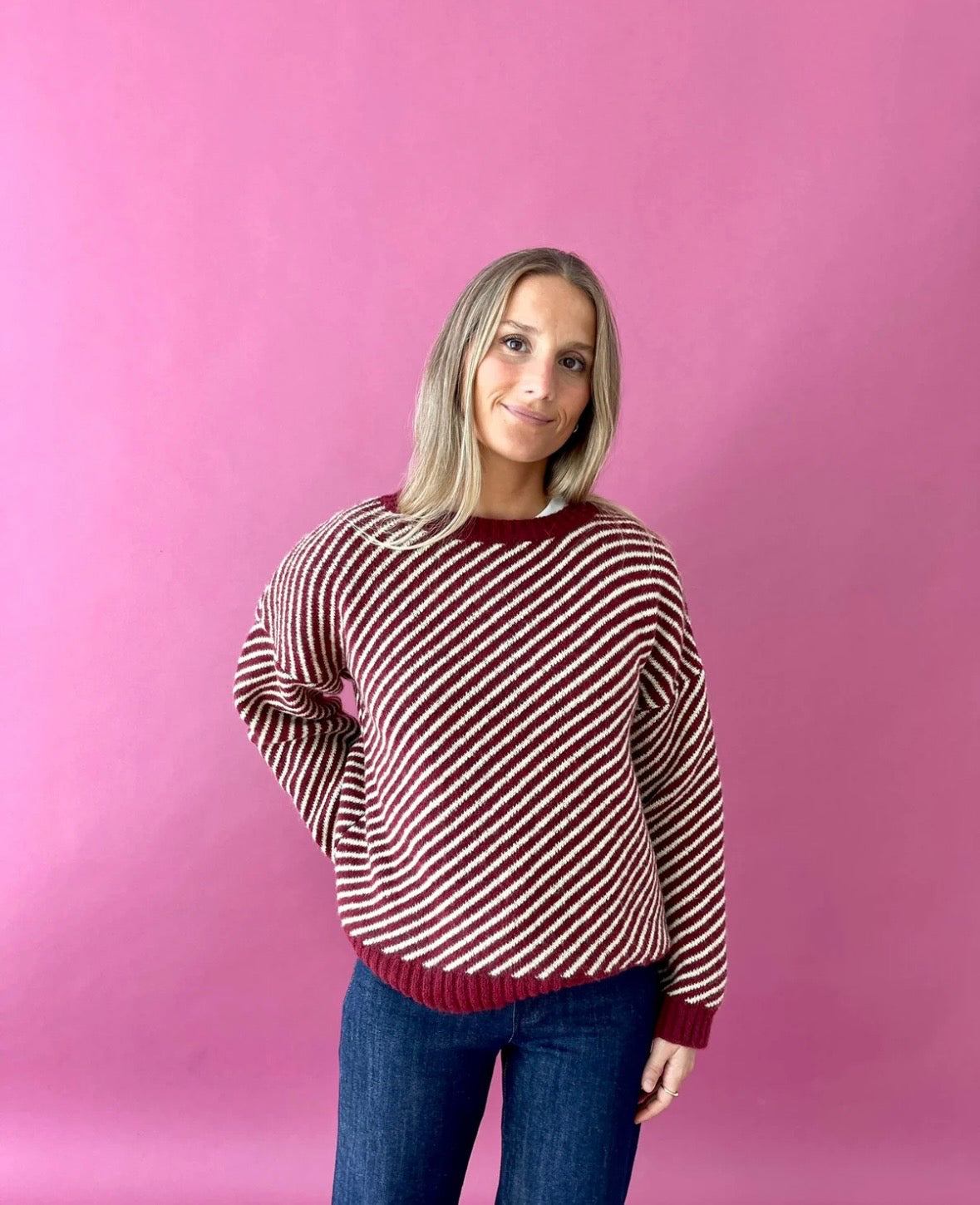 Burgundy and Yellow Knit Sweater