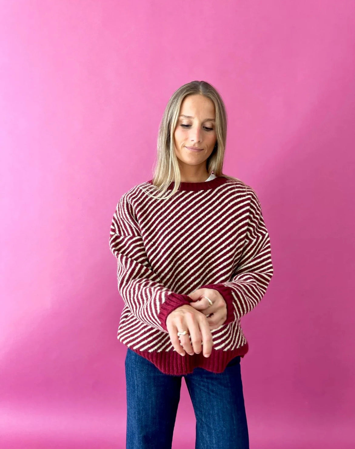 Burgundy and Yellow Knit Sweater