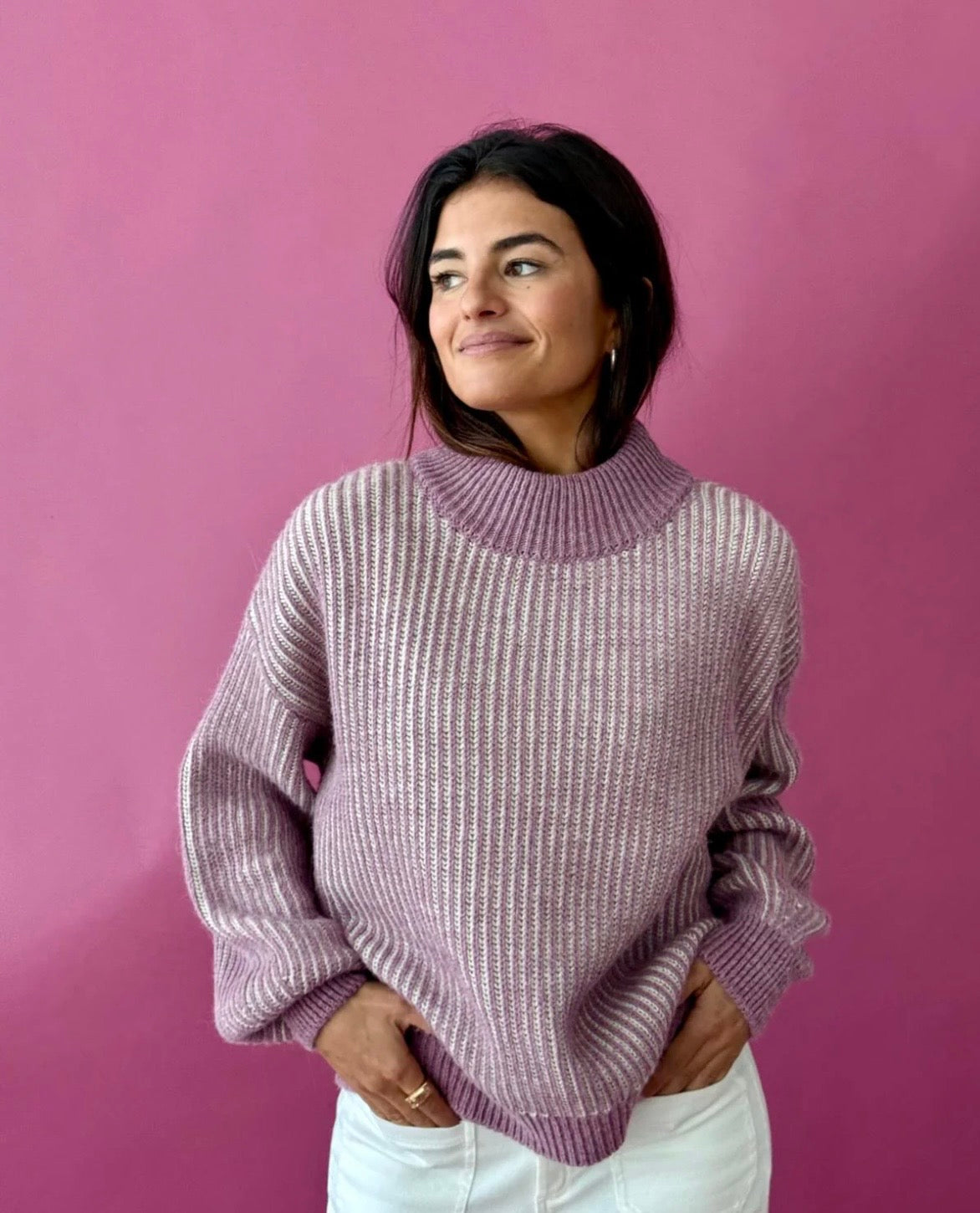 Mauve and Beige Knit Sweater