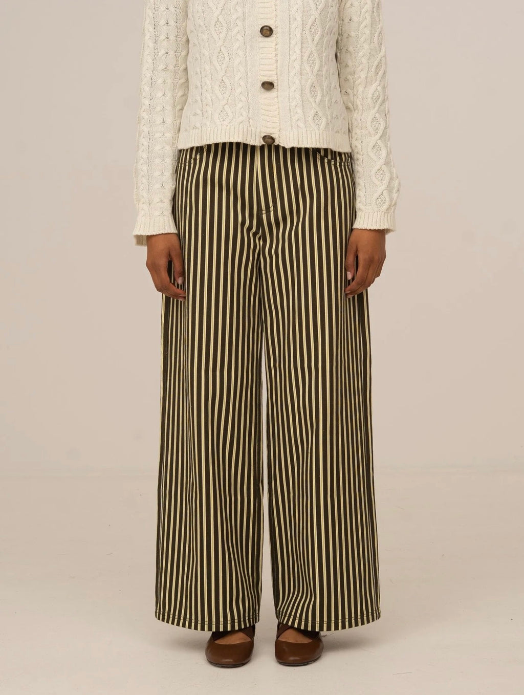 Yellow and Brown Wide-leg Jeans