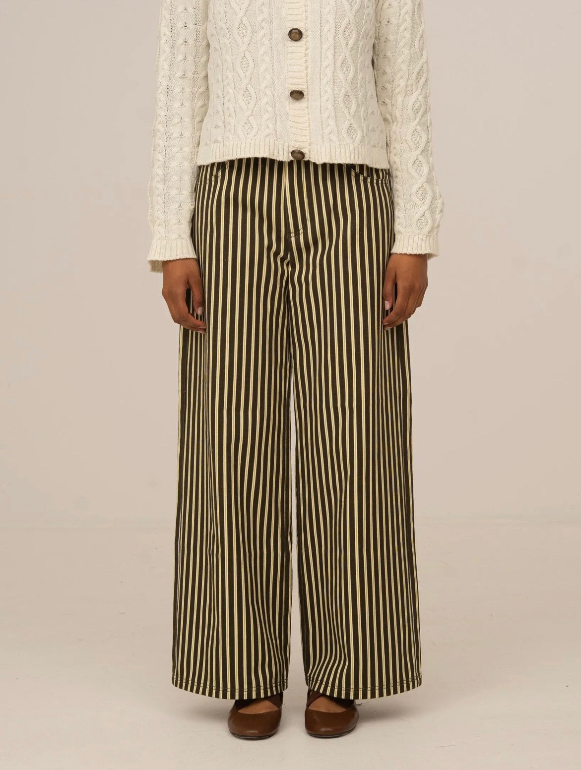 Yellow and Brown Wide-leg Jeans