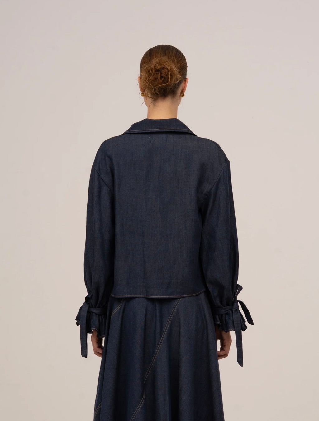 Denim Ribbon Sleeves Shirt