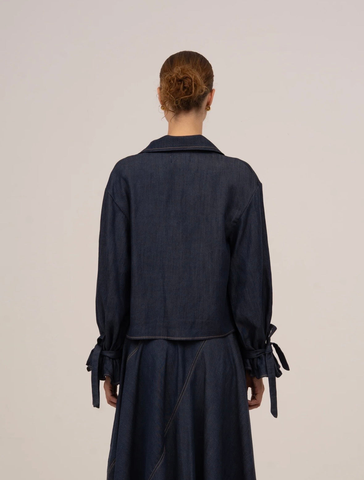 Denim Ribbon Sleeves Shirt